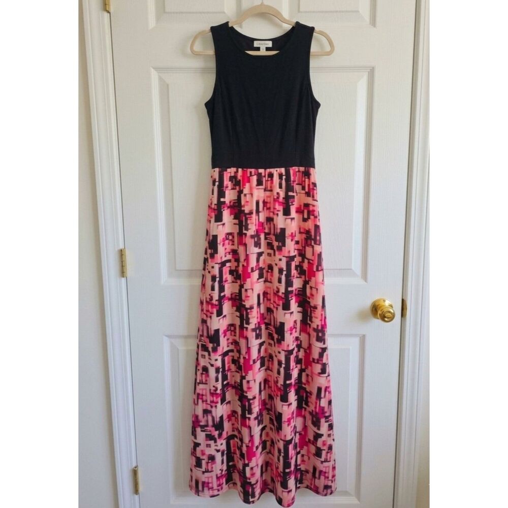 Calvin Klein Colorblock Abstract Brushstroke Maxi Dress-Size L